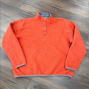Orvis Trout Bum Orange Quilted Pullover Snap Neck Sweater Mens XXL